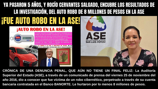 Rocío Cervantes Salgado, encubre, el Auto Robo, de 8 millones de pesos en la ASE (Portada para Facebook)